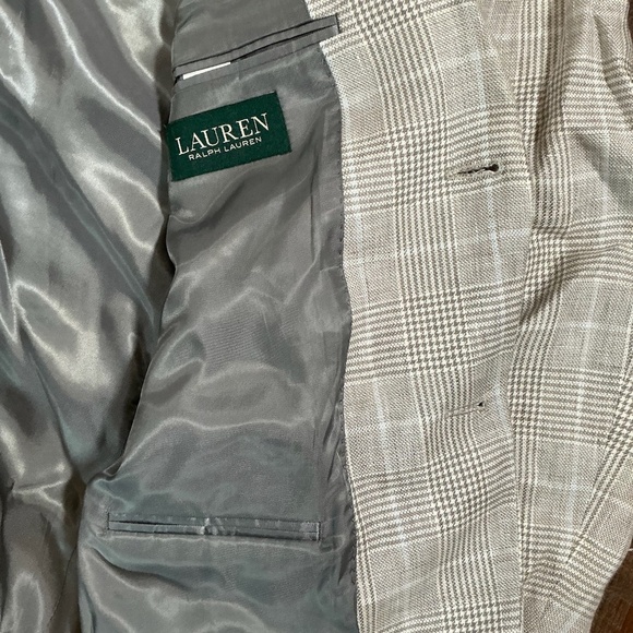 Lauren Ralph Lauren Men’s Plaid Linen Blazer Sport Coat Beige Gray 42R - Picture 7 of 14